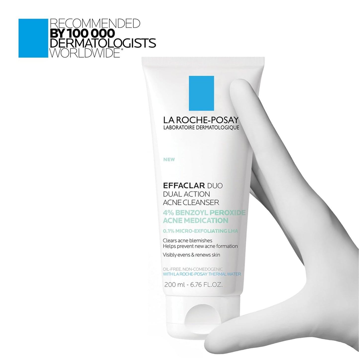 La Roche-Posay Effaclar Dual Acne Face Wash With 4% Benzoyl Peroxide & LHA Exfoliant, Acne Treatment Help Clear & Prevent Blemishes, Paraben Free & Oil Free Wash, 6.76 Fl Oz