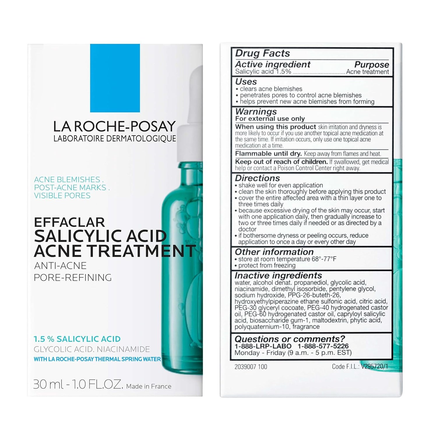 La Roche-Posay Effaclar 1.5% Salicylic Acid Serum, Acne Treatment For Face With Glycolic Acid & Niacinamide, Acne Serum Helps Clear Blackheads, Whiteheads, Pimples & Reduces Post Acne Marks