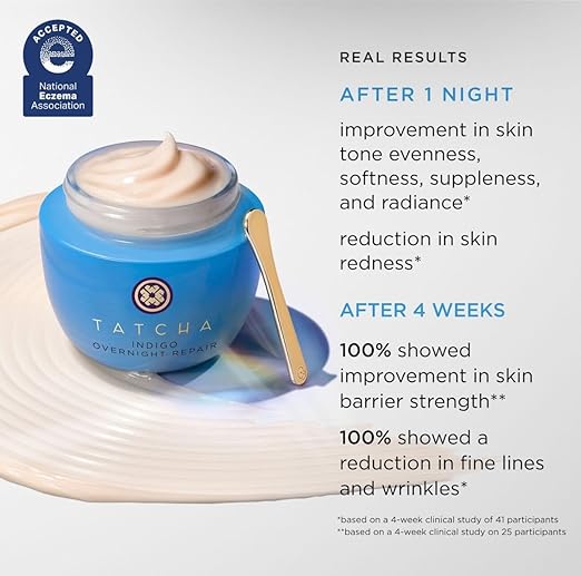 TATCHA Indigo Overnight Repair | Face Cream & Serum Treatment, Fragrance Free Night Cream, 50 ml | 1.7 oz
