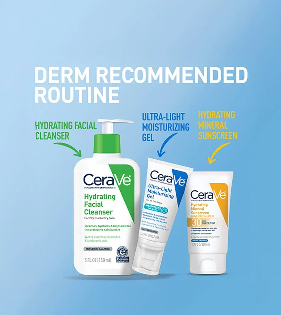 CeraVe Ultra-Light Moisturizing Gel, Hydrating Gel Face Moisturizer For Men & For Women with Ceramides, Niacinamide, Hyaluronic Acid, Fragrance Free, Oil-Free, Mattifying Moisturizer, 1.75 FL Oz