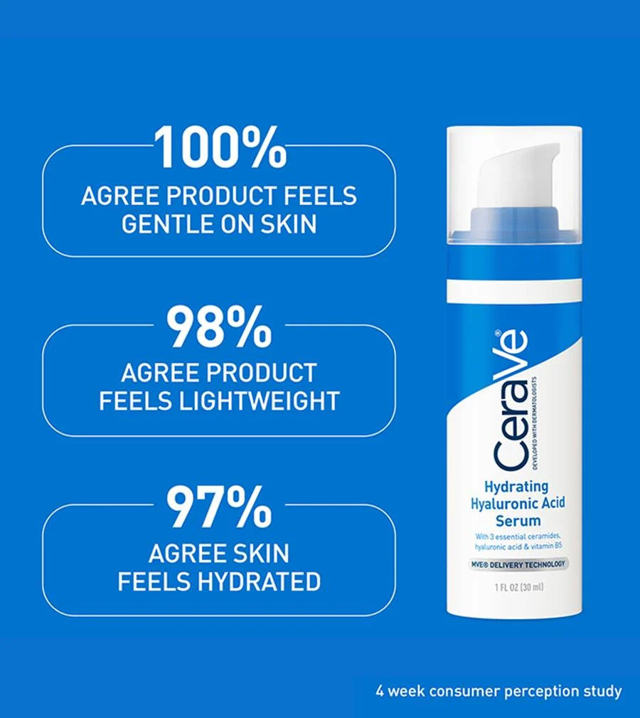 Cerave Hyaluronic Acid Serum for Face with Vitamin B5 and Ceramides, Hydrating Face Serum for Dry Skin, Fragrance Free, 1 Ounce