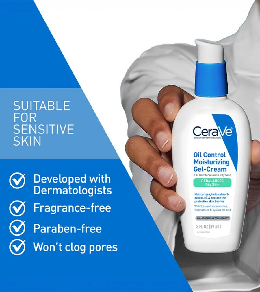 CeraVe Oil Control Moisturizing Gel-Cream, Face Moisturizer for Oily Skin, Niacinamide, Hyaluronic Acid & Oil Absorbing Technology To Rebalance Oily Skin, Non-Comedogenic, Fragrance Free & Oil-Free
