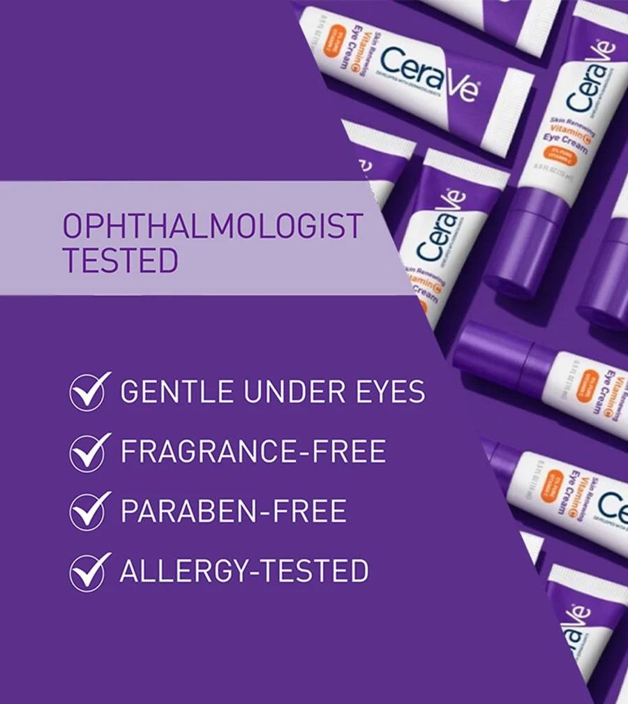 CeraVe Skin Renewing Vitamin C Eye Cream, Vitamin C, Hyaluronic Acid, Ceramides & Caffeine, Under Eye Cream For Dark Circles and Puffiness, Fragrance Free & Ophthalmologist Tested, 0.5 Fl. Oz