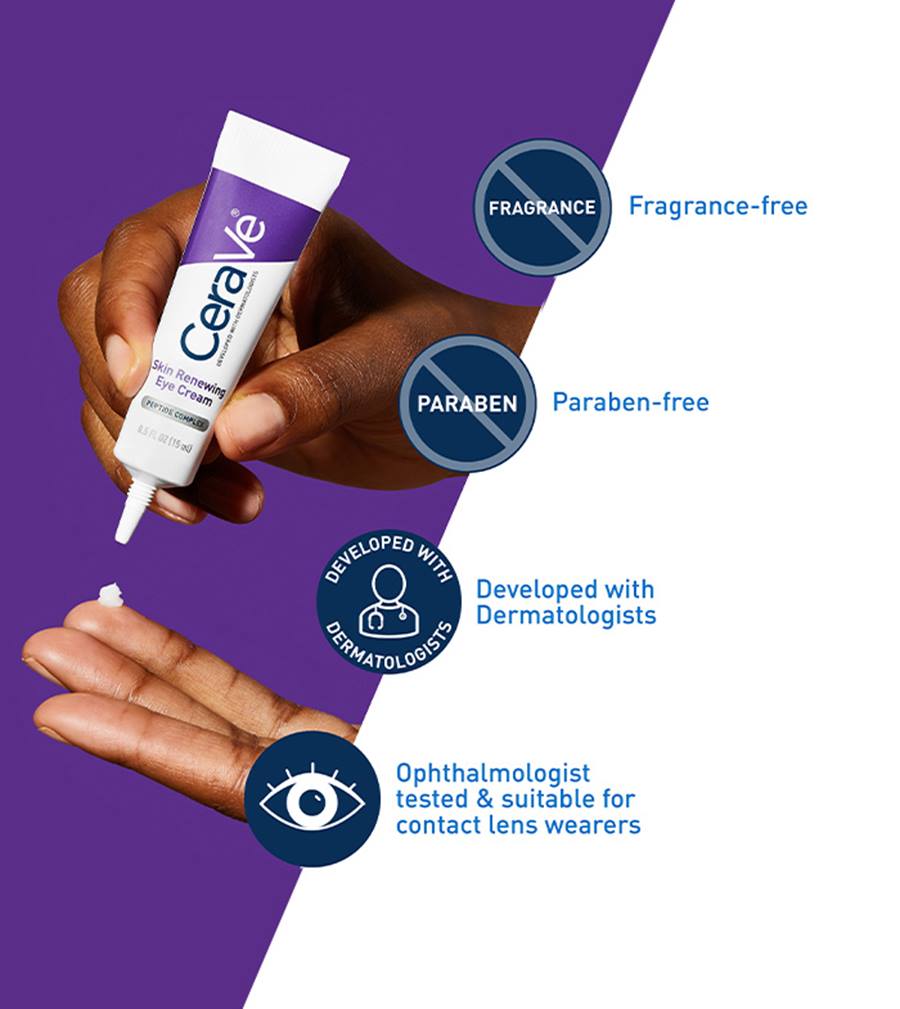 CeraVe Skin Renewing Eye Cream For Wrinkles, Under Eye Cream With Peptides + Caffeine + Niacinamide, For Wrinkles & Crows Feet, Paraben Free & Opthalmologist Tested