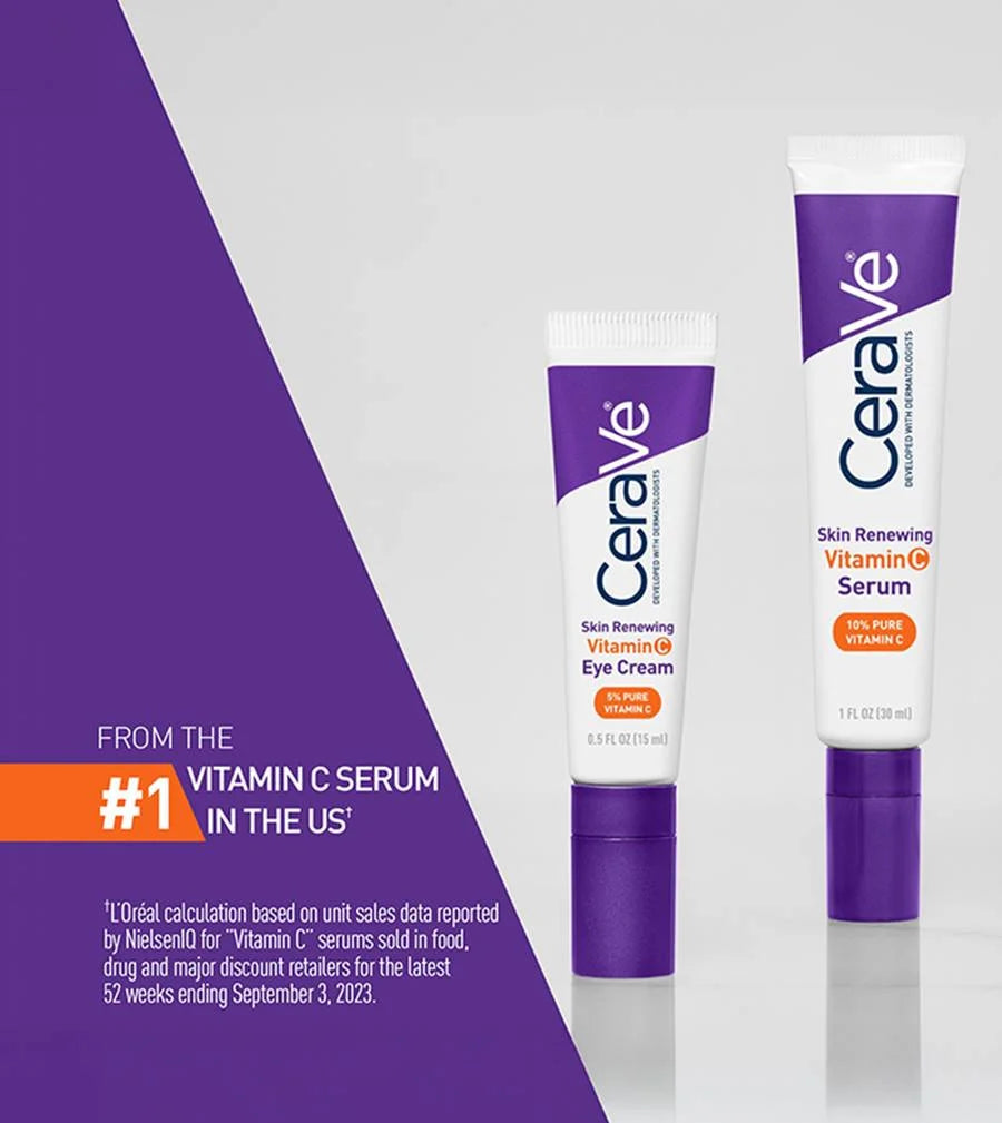 CeraVe Skin Renewing Vitamin C Eye Cream, Vitamin C, Hyaluronic Acid, Ceramides & Caffeine, Under Eye Cream For Dark Circles and Puffiness, Fragrance Free & Ophthalmologist Tested, 0.5 Fl. Oz