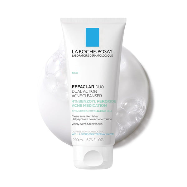 La Roche-Posay Effaclar Dual Acne Face Wash With 4% Benzoyl Peroxide & LHA Exfoliant, Acne Treatment Help Clear & Prevent Blemishes, Paraben Free & Oil Free Wash, 6.76 Fl Oz