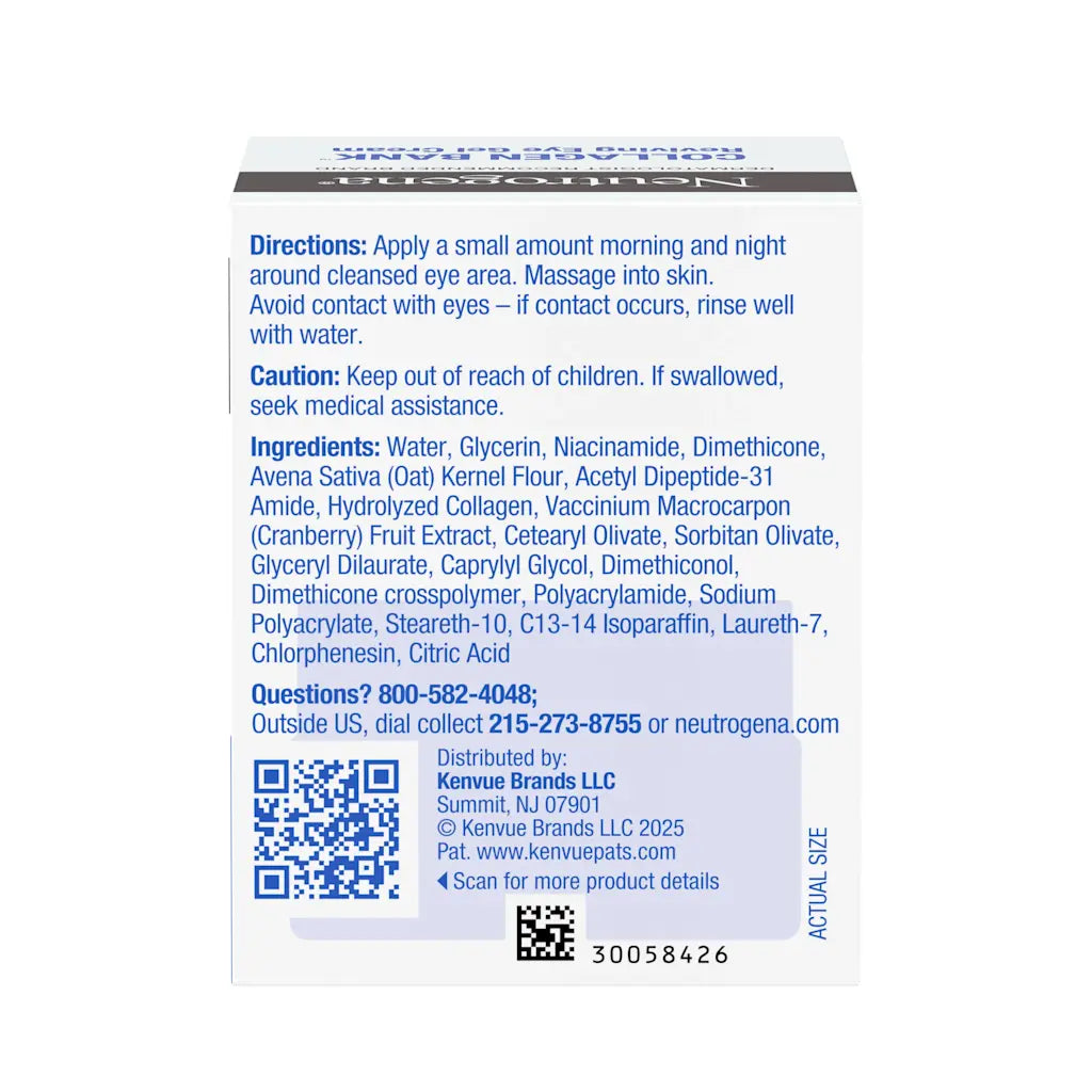 Neutrogena Collagen Bank Reviving Eye Cream, Under Eye Cream, Helps Preserve Collagen, Visibly Improves Dark Circles, Puffiness, Fine Lines, Texture, Fragrance Free, with Peptides 0.5 oz