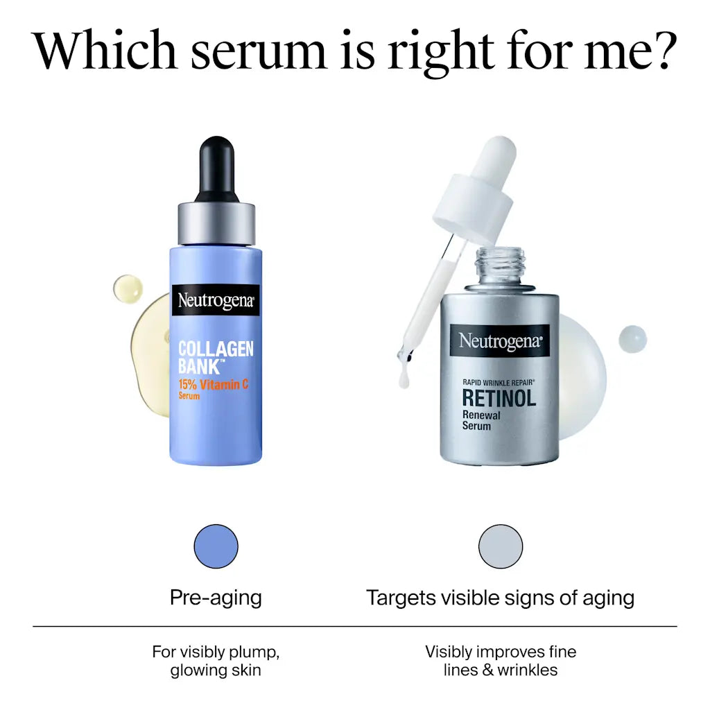 Neutrogena Collagen Bank 15% Vitamin C Face Serum, Vitamin C Serum for Face Helps Build Collagen for Glowing, Plumper Looking Skin, Uneven Skin Tone Treatment, Fragrance Free, 0.5 fl. oz