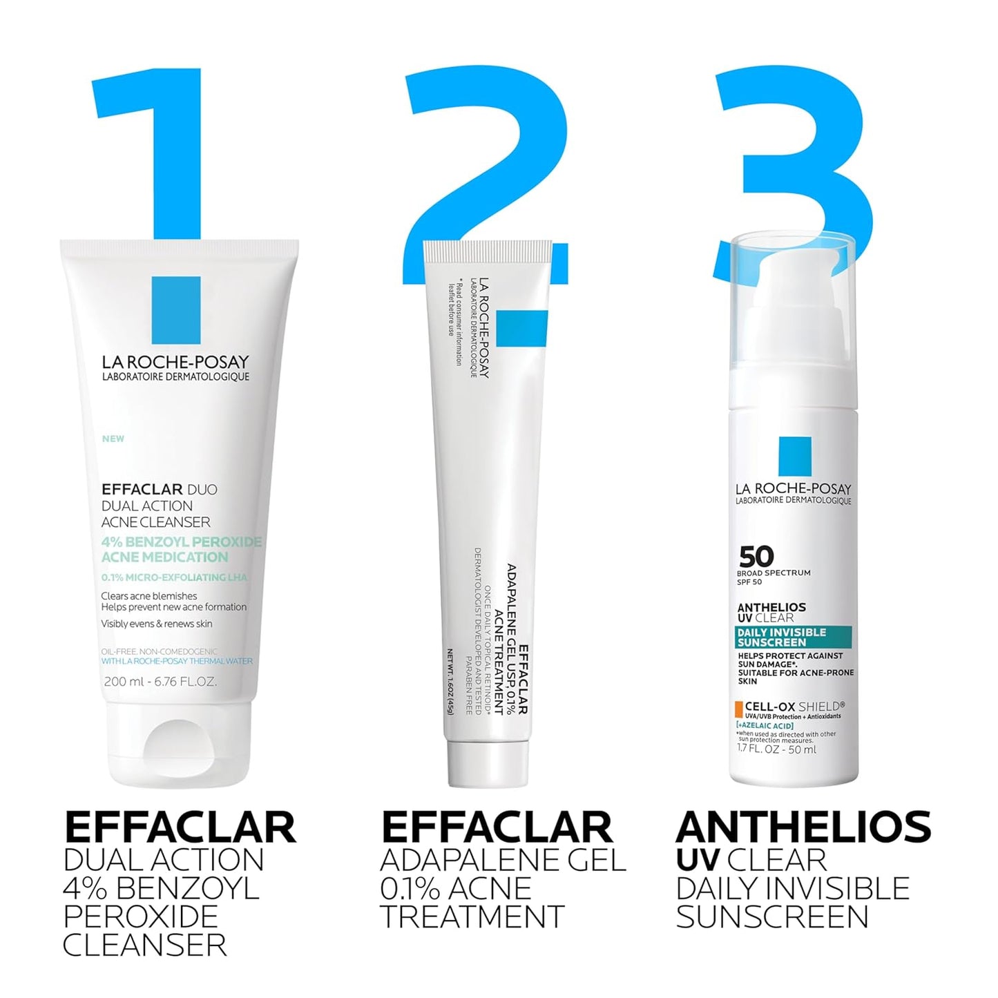 La Roche-Posay Effaclar Dual Acne Face Wash With 4% Benzoyl Peroxide & LHA Exfoliant, Acne Treatment Help Clear & Prevent Blemishes, Paraben Free & Oil Free Wash, 6.76 Fl Oz