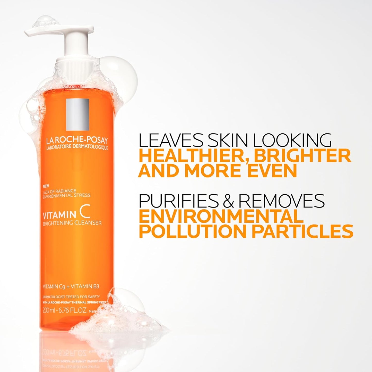 La Roche-Posay Vitamin C Brightening Face Wash, Gentle Foaming Facial Cleanser with Vitamin Cg and Vitamin B3 to Brighten and Even Skin Tone, Vitamin C Face Wash that Cleanses Dirt & Makeup, 200ml