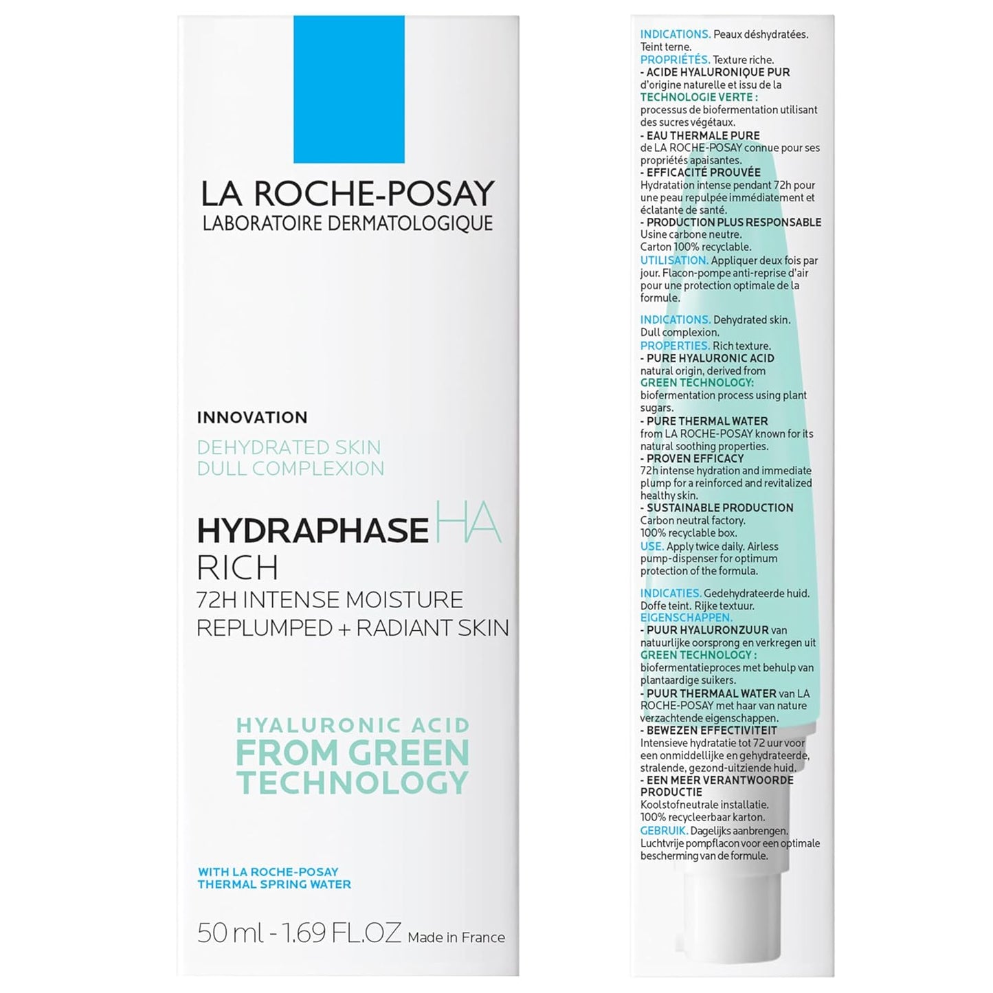 La Roche-Posay Hydraphase HA Rich, Hyaluronic Acid Face Moisturizer for Dry Skin with 72HR Hydration, Oil Free & Non-Comedogenic, 50 ML , 1.69 fl. oz.