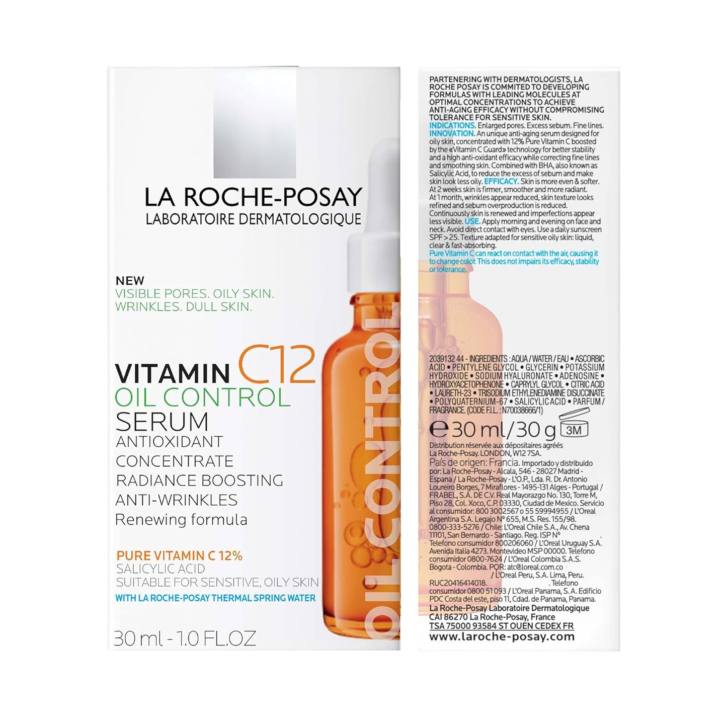 La Roche-Posay Pure 12% Vitamin C Serum For Face With Hyaluronic Acid & Salicylic Acid, Hydrating Face Serum, Boost Radiance & Reduce Wrinkles, 2 Formulas for Normal or Oily Skin Control
