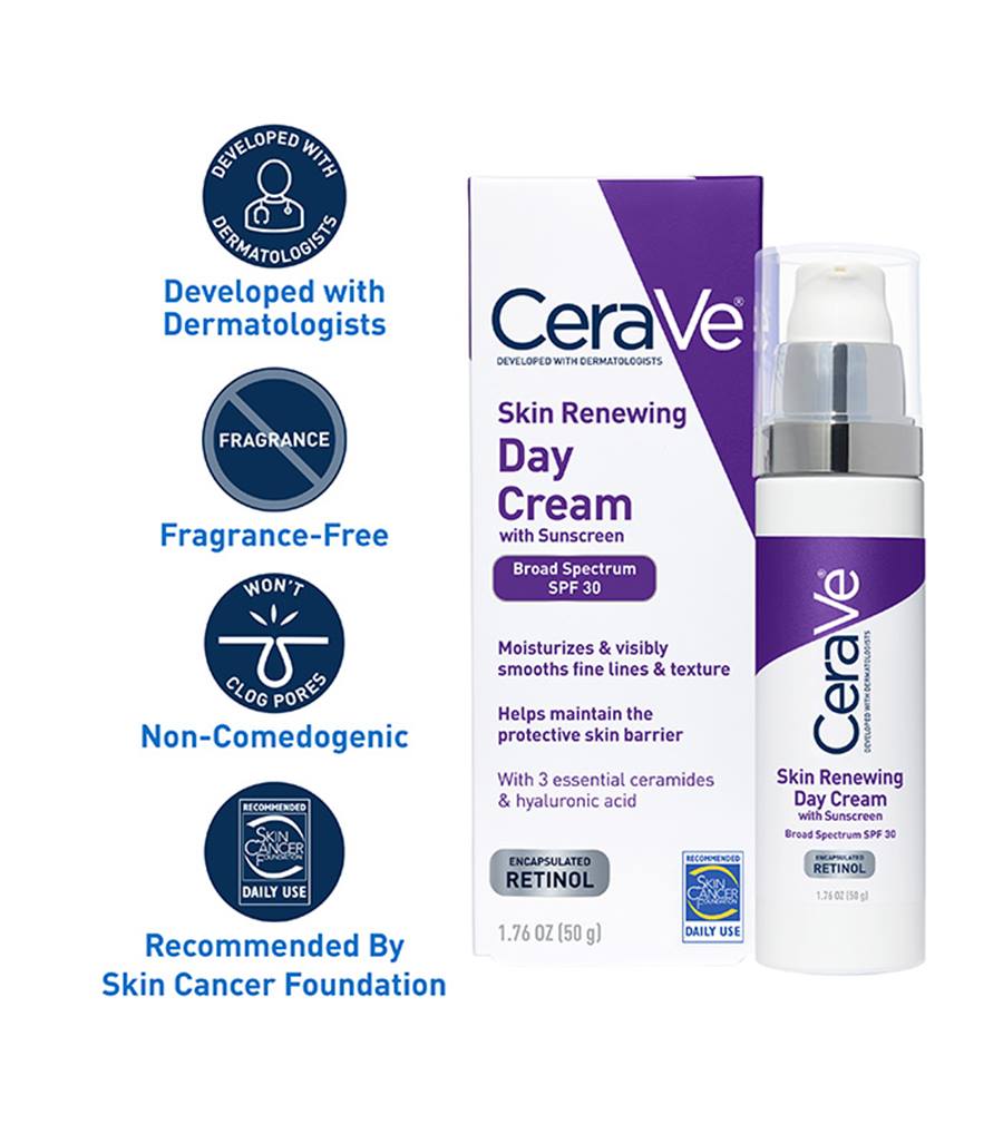CeraVe Anti-Aging Face Cream SPF 30, Anti-Wrinkle Retinol Cream with Hyaluronic Acid and Ceramides, 1.76 oz