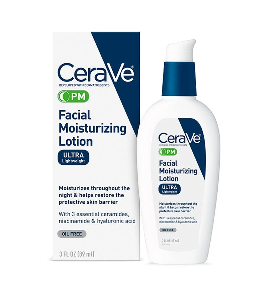CeraVe PM Facial Moisturizing Lotion, Night Cream with Hyaluronic Acid and Niacinamide, Ultra-Lightweight, Oil-Free Moisturizer for Face, 3 Ounce