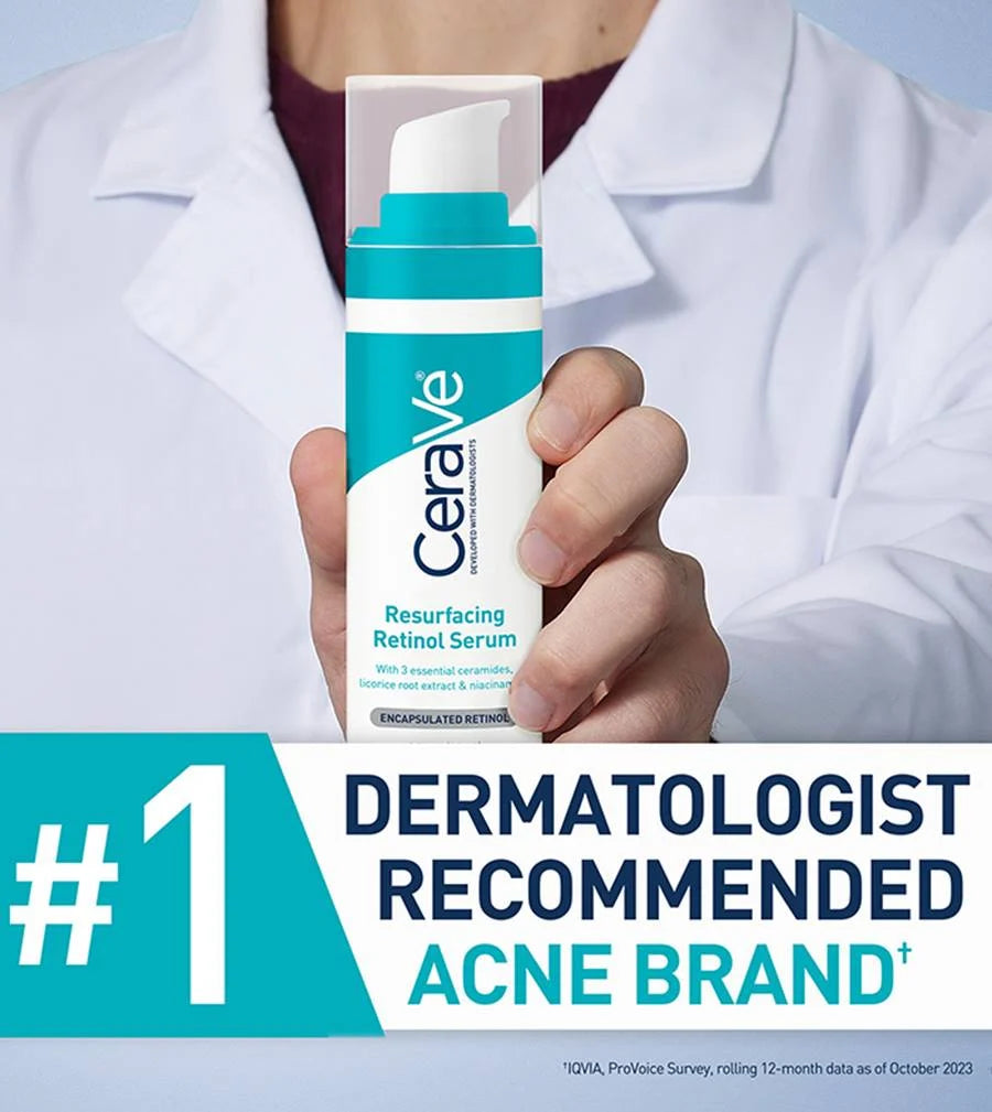 CeraVe Resurfacing Retinol Serum For Post Acne Marks, Formulated With Licorice Root Extract & Niacinamide, Brightening Serum & Pore Minimizer For Face, Post Acne Skin Barrier Repair, Non-Comedogenic