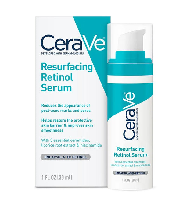 CeraVe Resurfacing Retinol Serum For Post Acne Marks, Formulated With Licorice Root Extract & Niacinamide, Brightening Serum & Pore Minimizer For Face, Post Acne Skin Barrier Repair, Non-Comedogenic