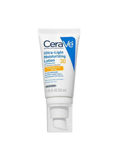 CeraVe Ultra-Light Moisturizing Lotion With SPF 30, Daily Face Moisturizer with SPF, Formulated with Hyaluronic Acid & Ceramides, Broad Spectrum SPF, Oil Free, Matte Finish, 1.7 Ounce